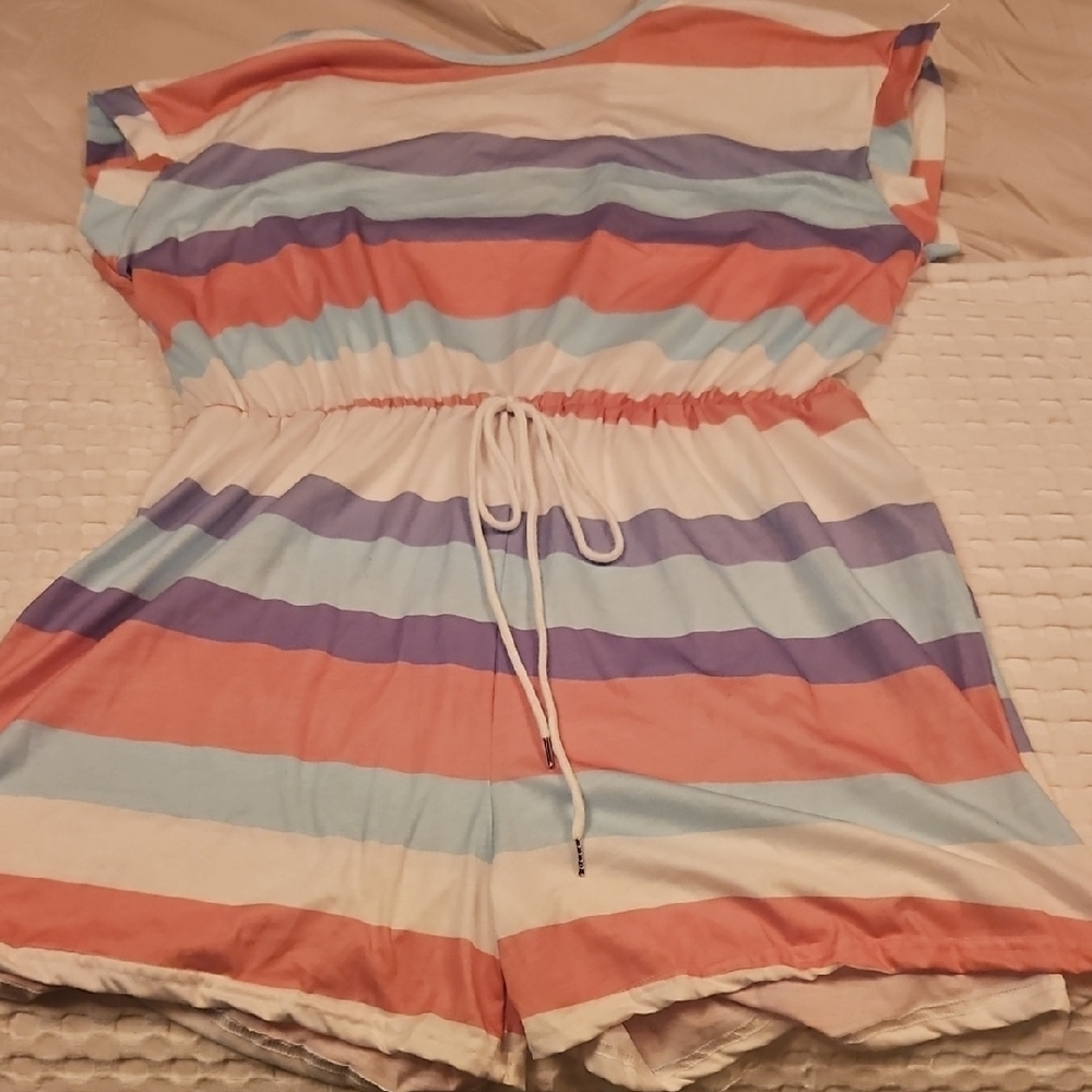 Stripped Shorts Romper 2x